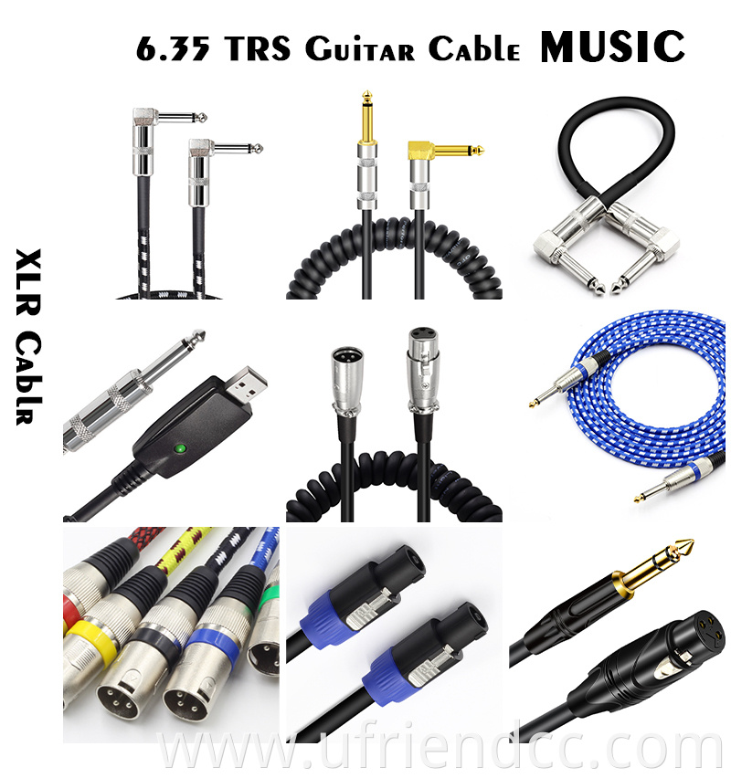 High Quality Braided 1m 2m 3m 5m 6.35mm 1/4 TRS Audio Jack Music Instrument Guitar Bass Accessory Cable